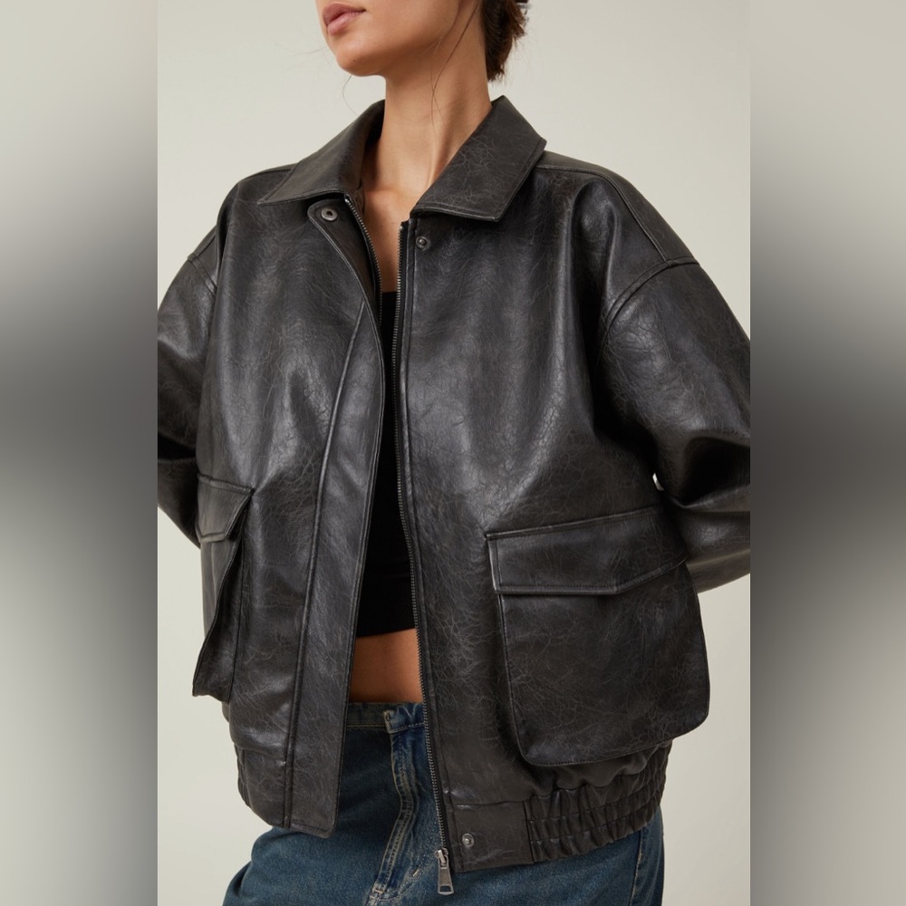 Cotton On Faux Leather Bomber Jacket Oversized